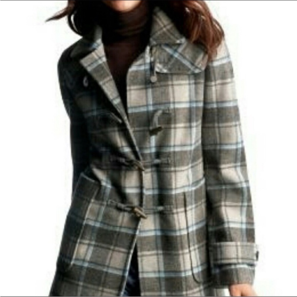 GAP Women’s Plaid Wool Winter Pea Coat Toggle‎ Button Small Y2K Preppy Academia